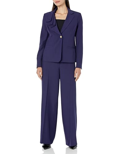 Women's Asymmetrical Ruffle 1 Button Jacket & Wide Leg Pant