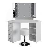 EIN HAUCH HOLLYWOOD: Unser schöner Eck-Schminktisch mit Spiegel, Beleuchtung und Hocker wertet jeden Wohnraum stilsicher auf und verwandelt die tägliche Make-up-Routine in ein Vergnügen