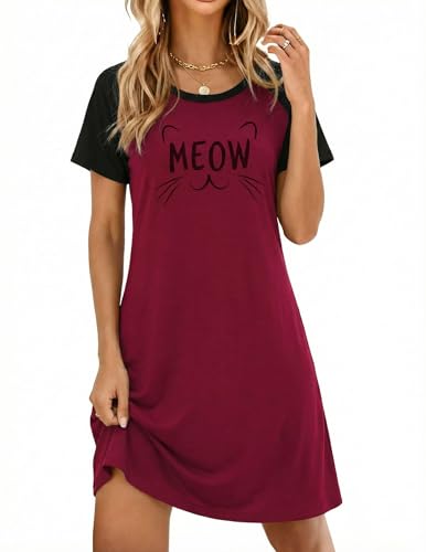 Image of Ekouaer Womens Nightgown Short Sleeve Night Dress Printed Sleepwear Soft Sleep Shirt S-3XL