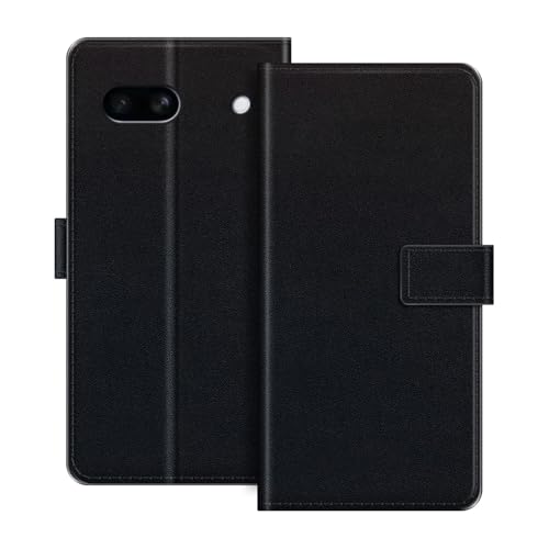 ESACMOT レザーウォレットケース Google Pixel 8A との互換性あり カードホルダー&スタンド付き手帳型ケース、マグネット式開閉、耐衝撃フォリオ、カラフルなデザイン (黒)