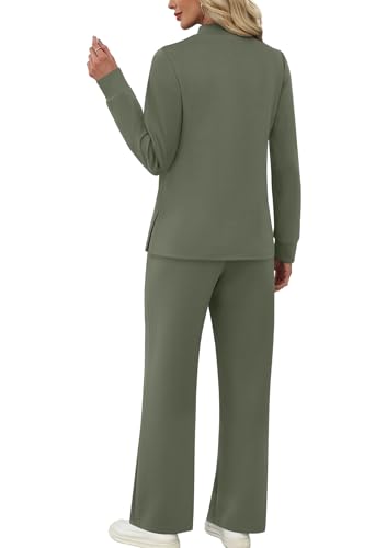 Image of WIHOLL Two Piece Sets for Women Fall Travel Vacation Outfits 2026 Long Sleeve Lounge Sets Side Slit Wide Leg Pants XS-3XL