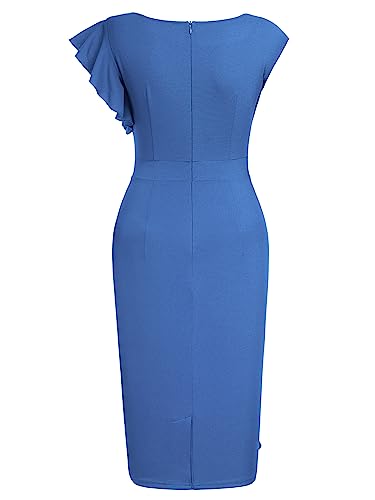 Image of AISIZE Women's Pinup Vintage Ruffle Sleeves Cocktail Party Pencil Dress
