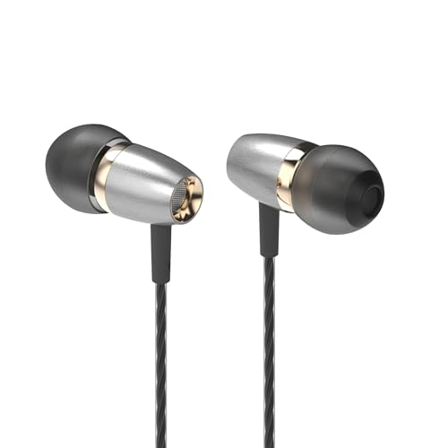 Betron AX3 Wired Earphones in‑Ear Headphones with Microphone, Noise Isolating Deep Bass HD Stereo Sound, Tangle‑Free 3.5 mm Jack Earbuds for Phone Tablet Laptop Gaming – Silver