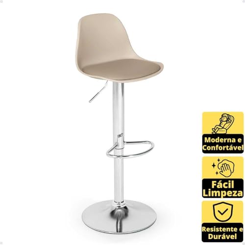 Kit 2 Banqueta Alta Leda Estofada com Base Giratória e Regulagem de Altura - Nude