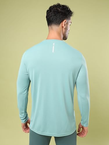 Image of TECHNOSPORT Men Polyester Self Design Chest Print Slim Fit Long Sleeve T-Shirt for Gym, Workout and Regular Use with SPF50+