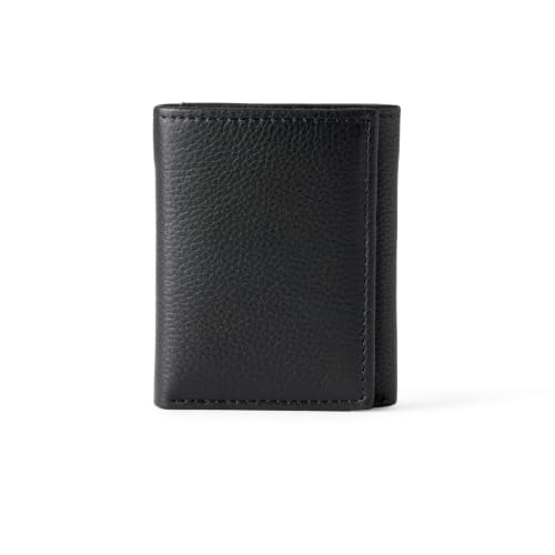 Amazon Essentials Men's Pebbled Full Grain Leather Trifold Wallet with 6 Card Pockets and ID Window, Black, One Size by Amazon Essentials - Used condition - US$16.56