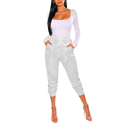 Pantalon à paillettes extensible et taille haute pour un confort élégant en soirée