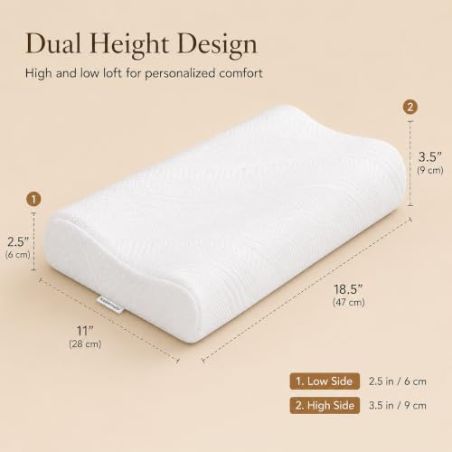 Image of kasiemobi Contour 100% Natural Latex Pillow Dual Height Support | White Color, Soft Knitted Fabric Zipper Cover | Side and Back Sleepers, Neck and Spine Alignment | Unisex, Breathable