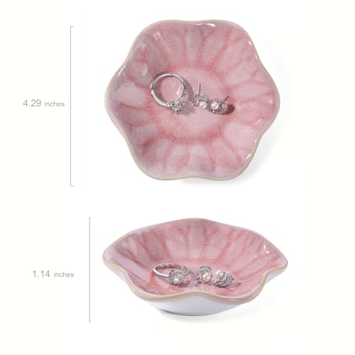 Image of Pink Lotus Leaf Shape Ring Jewelry Dish Holder,Small Trinket Jewelry Tray,Decorative Jewelry Plate Bowl,Key Bowl,Birthday Engegament Gifts for Women Friends,Ceramic