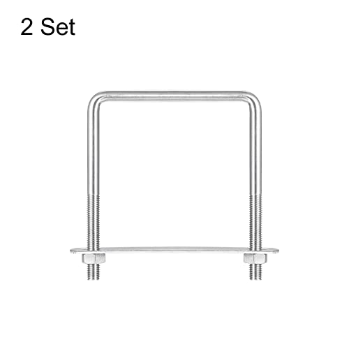 Image of uxcell Square U-Bolts, 2 Sets 87mm(3.43 inch) Inner Width 110mm Length M8 304 Stainless Steel U Clamp Bolt with Nuts and Plates, for Boat Trailer