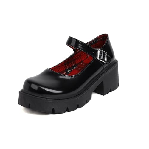 Caradise Womens Chunky Mary Jane Platform Shoes Patent Leather Uniform Dress Shoes