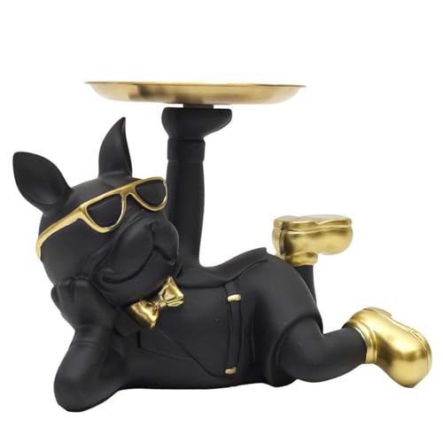 Home Deco Factory, HD0156, Statua Bulldog Nero Tasca Vuota, Elegante Oggetto Decorativo in Resina, Pratico Contenitore per Chiavi e Gioielli, Design Moderno, Taglia Unica, Nero e Oro