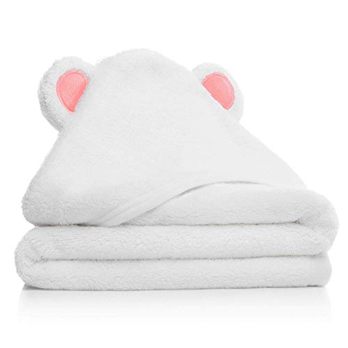 Image of ZappyDoo Luxury Bamboo Hooded Baby Towel | Hooded Baby Bath Towel | High-end 600GSM Baby Towel | Super Soft and Extra Warm Bamboo Baby Towel with Pink Ears