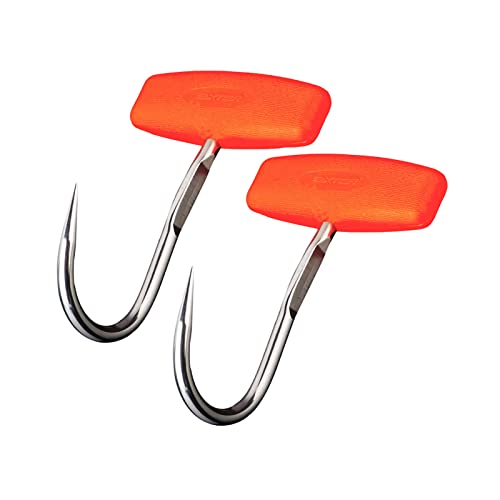 Ganchos de carne con mango de gancho naranja, herramienta de carnicería de acero inoxidable para carniceros, gancho de deshuesado de carne con mango en T para cocina, restaurante 2 unidades