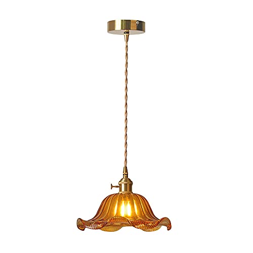 Lustre en laiton brossé et verre suspendu luminaire vintage de chambre