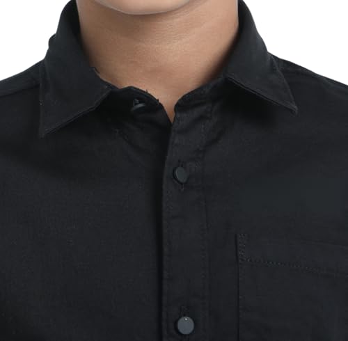 Image of Red Nine Rocket Science Boys' Solid Satin-Finish Poly Cotton Shirt | Single Pocket, Spread Collar, Long Sleeve, Casual