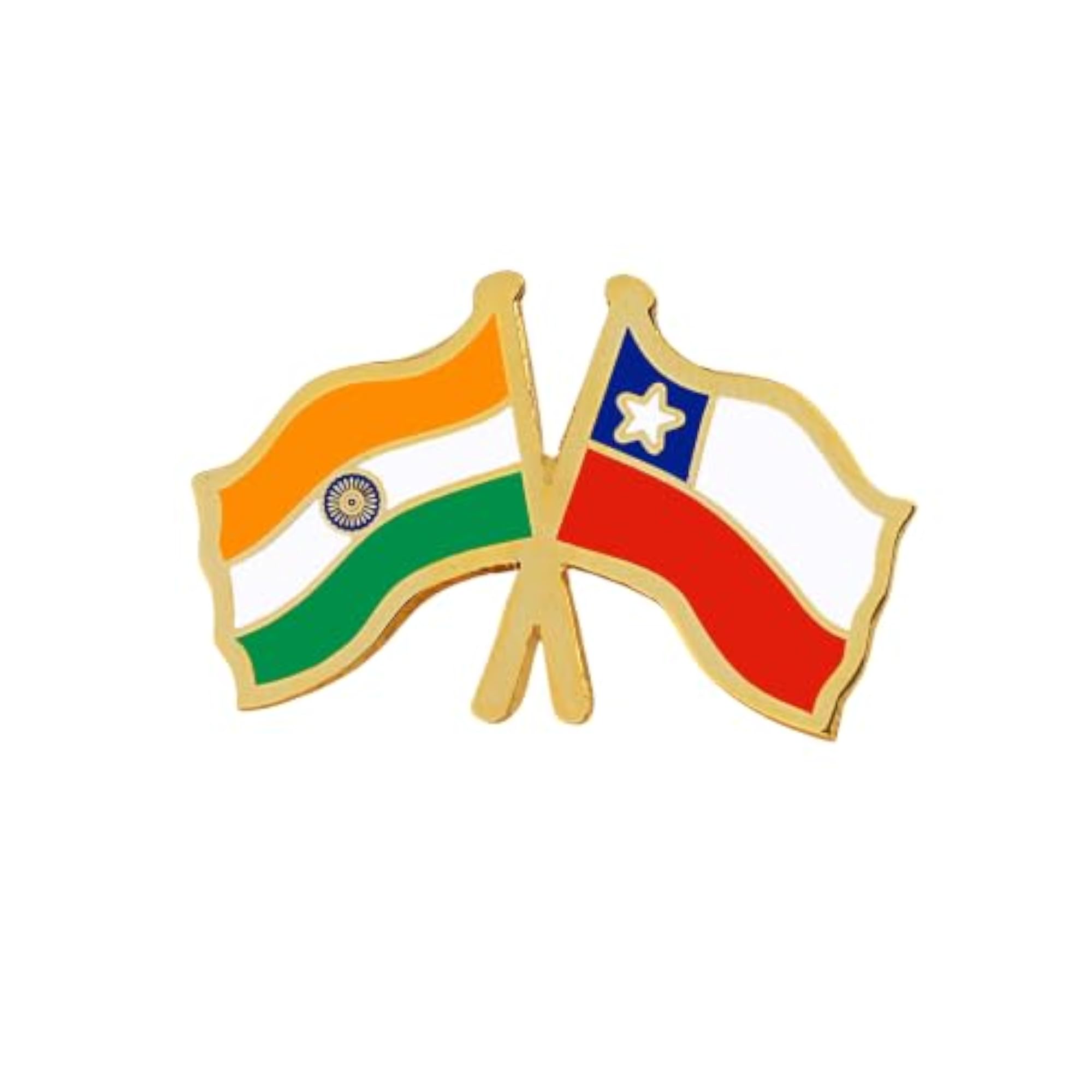 India & Chile Twin Flag Brass Lapel Pin, Premium Enamel Brooch