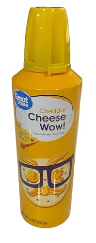 Generic Cheese Wow - Easy Cheese Spray Can - Cheddar Cheese – One (1) 8oz Can – Crackers Sandwich Snack – On the Go Pasteurized Cheese