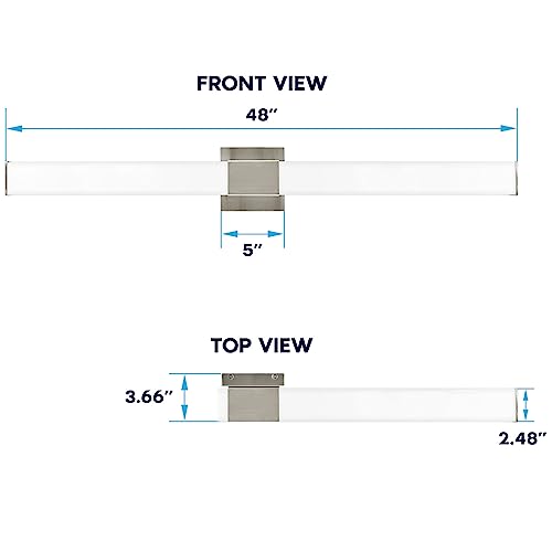 Image of LUXRITE LED Bathroom Vanity Light Fixtures Square 48 Inch Brushed Nickel 5 CCT 2700K-5000K Selectable Over Mirror Vanity Lights Modern Wall Light Bar 38W 2800 Lumens CRI 90 Dimmable Damp Rated ETL