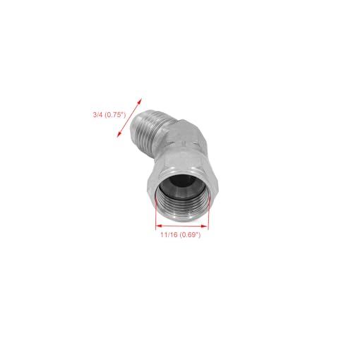 Image of (2-PACK) 6502-08-08 Hydraulic Hose Adapter Fitting 1 /2 inch Male JIC 37Flare（3 /4 inch-16UNF）x 1 /2 inch Female JIC 37Swivel(3 /4 inch-16UNF) 45Elbow Pipe Joints Carbon Steel