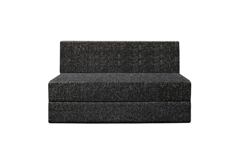 Image of Foldable 1 Seater Sofa Cum Bed, Sofa Bed 3 X 6 Feet, Jute Fabric- Washable Cover- Including One Cushion Perfect for Home & Office - Black Color