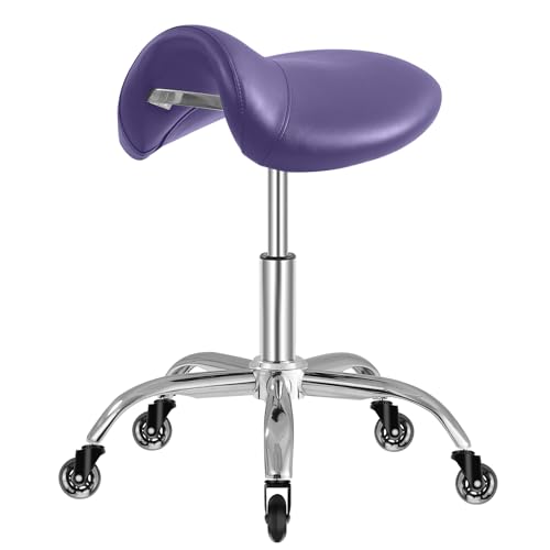 Image of SALONFACTORY Saddle Stool with Wheels 300 lbs Weight Capacity, Heavy Duty Rolling Stool for Medical Massage Salon Kitchen Spa Drafting Nail-Tech,Height Adjustable,360 Swivel,Wide Thick Seat Padding