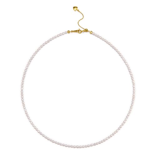 Pearls Necklace Freshwater Tiny Small Rice Pearls Necklace for Womens Pearl Strand Necklace Chain 18K Gold Plated Hypoallergenic White Necklace as Prom Bridesmaid Birthday Gifts(Rice 18KGP Lock)