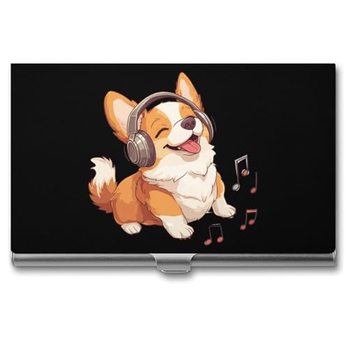Music Corigi Dog Business Card Case Pocket Card Holder Slim Card Wallet for Men Women