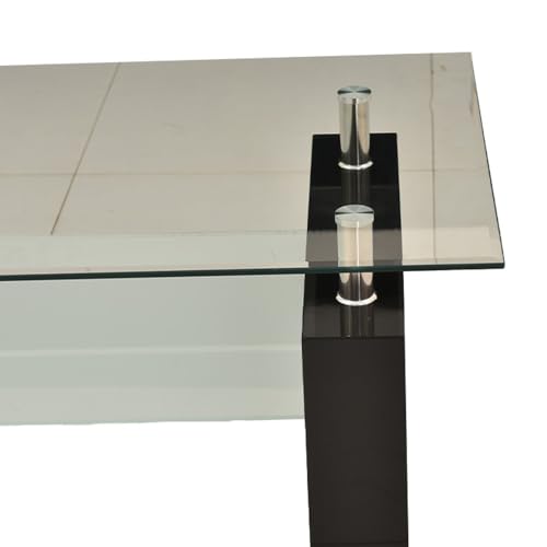 Image of Royaloak Penang Malaysian Glass Coffee Table | Tempered Glass | HDF with High Gloss Finish | Bottom Glass Shelf for Utility | Stainless Steel Piping Support | Elegant Design | Malaysian Collection