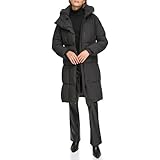 DKNY Women's Hooded Long Down Alternative Puffer Jacket, Black, X-Large