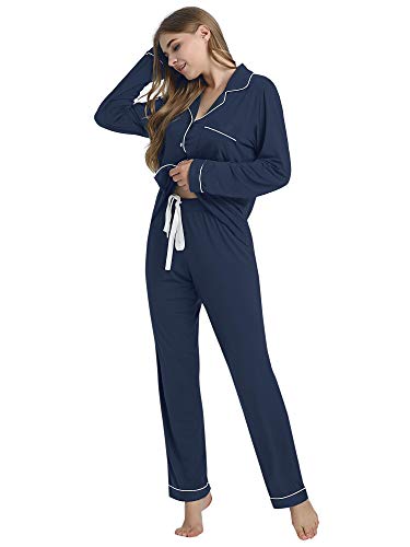 Image of Cherrydew Women's Bamboo Viscose Cooling Long Sleeve Button Up Pajama Set | Buttery-Soft Feel,Naturally Cool Comfort,Breathable Fabric,Lightweight & Flowy Feel