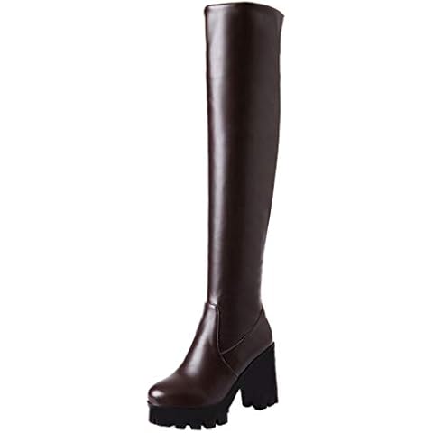 LUXMAX Womens Block Chunky Thigh High Heeled Over Knee Platform Boots Size 8UK,Brown Cover