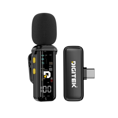 Image of Digitek DWM-011 Wireless Microphone System for iPhone 15 Series & USB-C Android Devices, 2.4GHz Plug & Play Lavalier Mic, Noise Reduction, Echo Mode, 20m Range, 4H Battery Life, Type-C Receiver