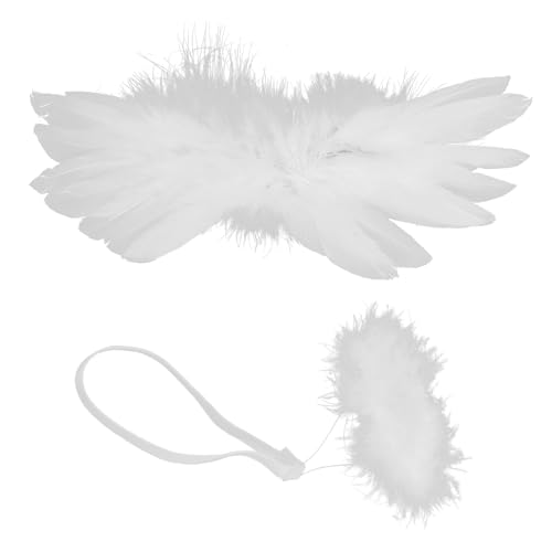 Hohopeti Miniature Doll Angel Wings Set White Plush Ring Fea