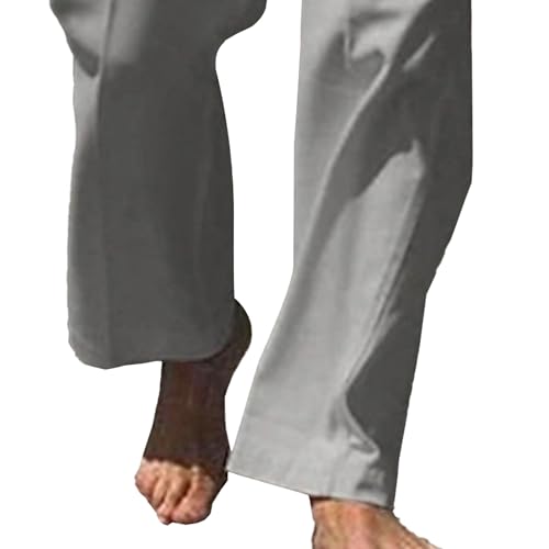 Men's Linen Pants Lightweight Elastic Waist Relaxed Fit Pants Casual Loose Fit Summer Beach Trousers4