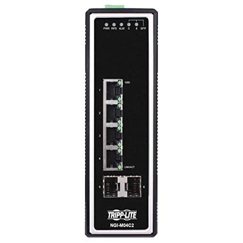 Image of Tripp Lite Industrial 4-Port Managed Gigabit Ethernet Switch, 2 SFP GbE Slots, 10 /100 /1000 Megabit RJ45 Ports, -40 to 167F Temperature Range, 3-Year Manufacturer's Warranty (NGI-M04C2)