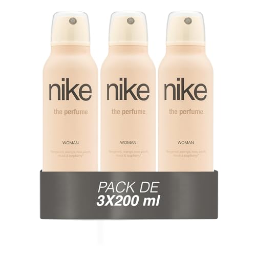 NIKE - The Perfume Woman Pack de 3 x 200 ml, Desodorante Mujer Spray, Desodorante Antimanchas para Todo Tipo de Piel, 0% Sales de Aluminio, de Larga Duración, Fragancia Oriental Vainilla