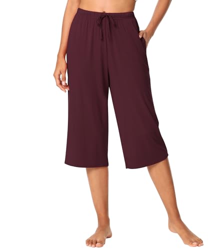 Image of WiWi Bamboo Viscose womens capri pants Wide Leg Pajama Super Soft Lounge knit Sleep shorts Cooling Pj Bottoms S-XXL