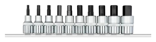 GEDORE Red Screwdriver Sockets 1/2 Inch Hexagonal, Metric on Socket Strip, 10 Pieces