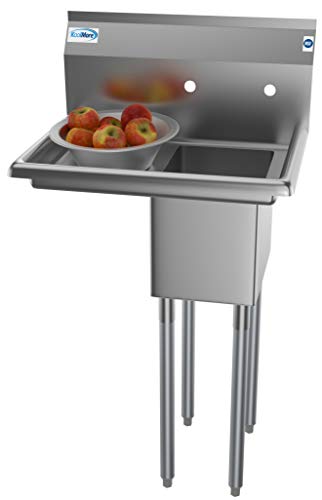 KoolMore 1 Compartment Stainless Steel NSF Commercial Kitchen Prep & Utility Sink with Drainboard - Bowl Size 10" x 14" x 10", Silver, SA101410-12L3