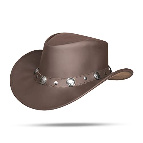 Hadzam Showerproof Leather Cowboy Hat | Western Hat For Rain | Durable Leather Hats For Men | Outback Hat Brown #TOP6