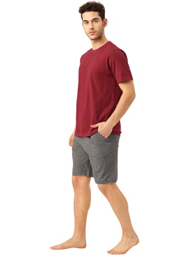 Image of Style Quotient Men Maroon & Grey Solid Night Suit