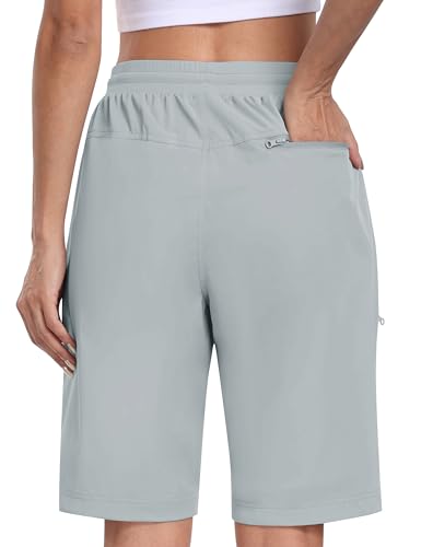 MoFiz Short feminino longo de 25,4 cm para mulheres, comprimento até o joelho, secagem rápida, short