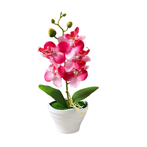 YIiNOo Flor de Orquídea Roja Artificial en Maceta Simulación en Maceta Verde Orquídea de Mariposa Decoración de Flores Flor con Maceta para Mesa Oficina Dormitorio Sala de Estar Decoración (Rojo) Cover