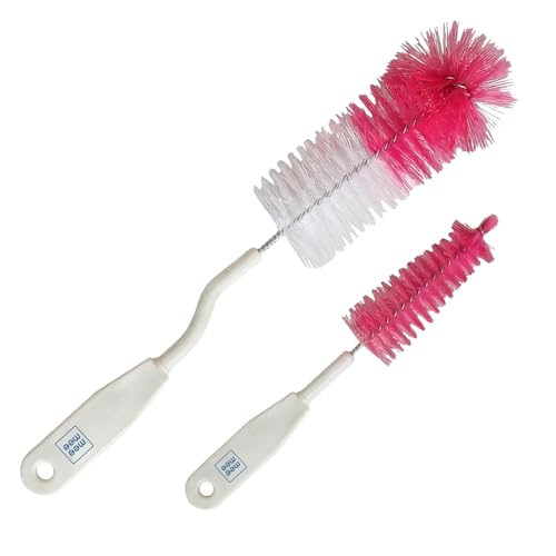 Image of Mee Mee Nylon Bottle Brush with Nipple Cleaner | 360 Rotating Handle | High-Density Soft Bristles | BPA Free | Scratch-Free Cleaning | Non-Toxic | Easy Grip | Dishwasher Safe (Pink) (Pack of 7)