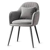 GrnArt ダイニングチェア アームチェア コスメチェア 化粧椅子 カジュアルチェア パソコンチェア オフィスチェア 背もたれ 椅子 ホームベッドルーム デスク メイクスツール ダイニングチェア (グレー,枕付きの黒い椅子脚スツール)