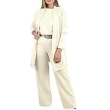 Women's 3 Piece Lounge Set Dressy Pant Suit Open Front Cardigan Tops Wide Legs Pants Comfy Matching Sets with...