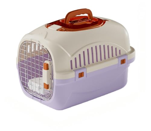 Ladfrol キャリーケース 小型犬・ キャリーバッグ 犬 キャリーケース ペット用 猫 キャリー航空輸送ボックス 旅行 おしゃれ 小型犬 防災 グッズ ハウス 散歩 プラスチック (304 TC/紫色(茶碗+尿隔離板を含む))