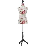 Semplix Deko Schneiderbüste – Schneiderpuppe aus Styropor (EPS) mit Baumwollbezug & Holzstativ, höhenverstellbar, Elegante Schneiderpuppe für Atelier, Boutique & Dekoration (Rosendruck)