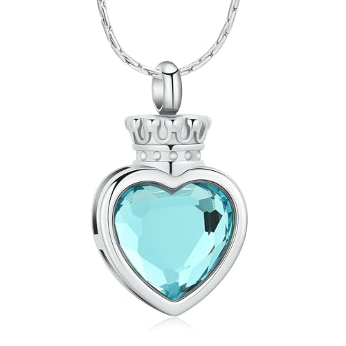 MYPOWER Collier urne funéraire en Cristal en Forme de cœur avec Couronne - Bijou de crémation pour Cendres d'êtres Chers - Pendentif commémoratif - Cadeau Souvenir funéraire pour Femmes et Filles